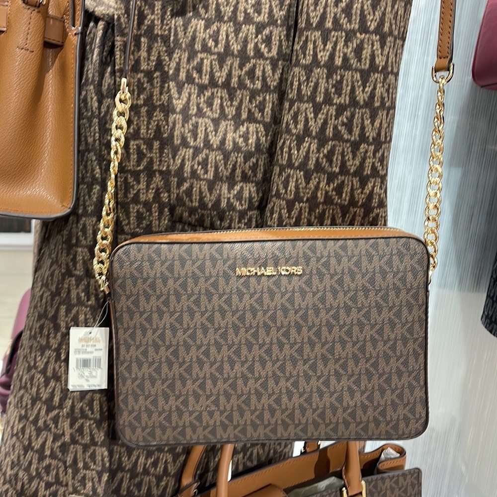 Michael Kors Jet Set Item Large East West Zip Crossbody Brown Signature - Picture 11 of 16